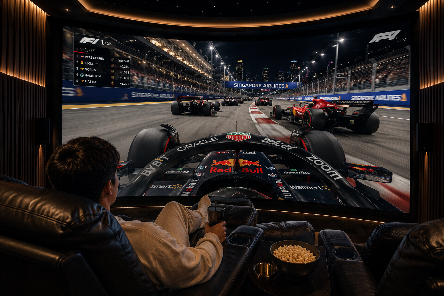 Formula 1 private cinema experience in Singapore with immersive sound and large-format cinematic presentation